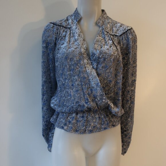 NWT Womens Zadig & Voltaire Blue Gray Silk Blend Tori Velour Devore Blou… - Picture 5 of 11